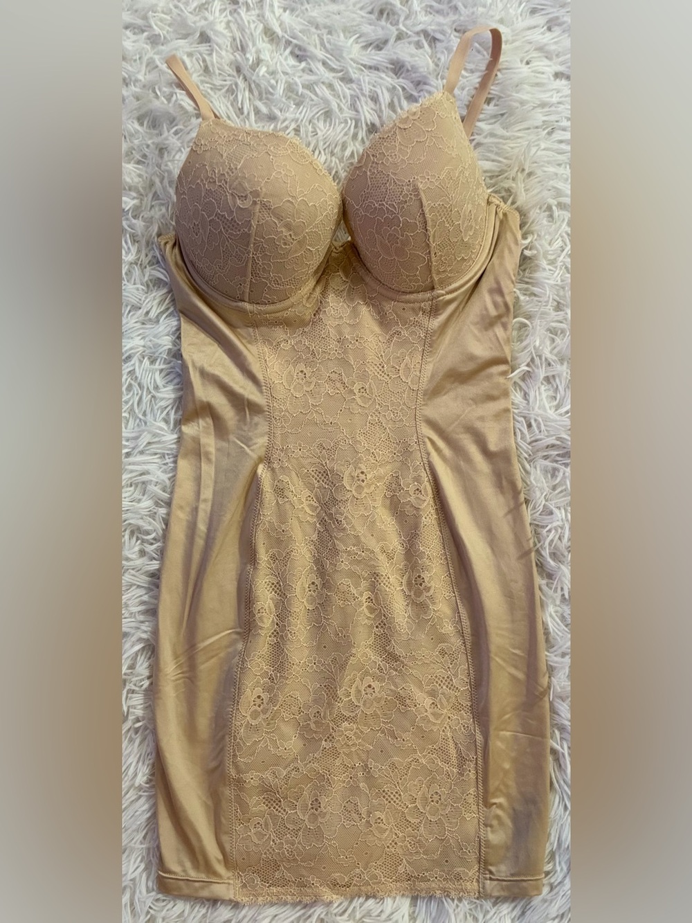 Maidenform Full Slip Padded Bra Dress Shapewear Tummy Control 36B Nude Lace